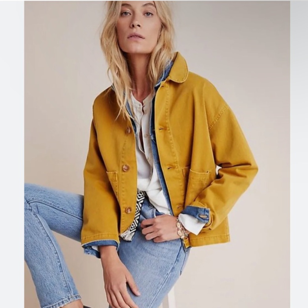 NWT Anthropologie Unpublished Billie Utility Shirt Jacket in Mustard Yellow